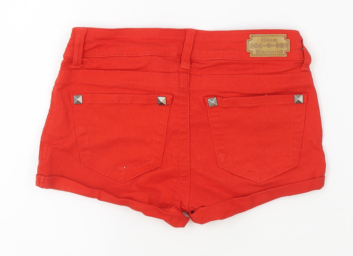 Blue Banana Womens Red Cotton Hot Pants Shorts Size 26 Regular Zip