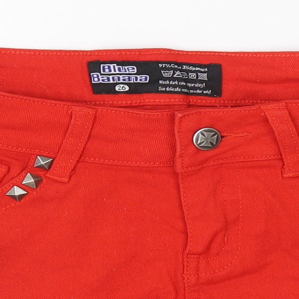 Blue Banana Womens Red Cotton Hot Pants Shorts Size 26 Regular Zip