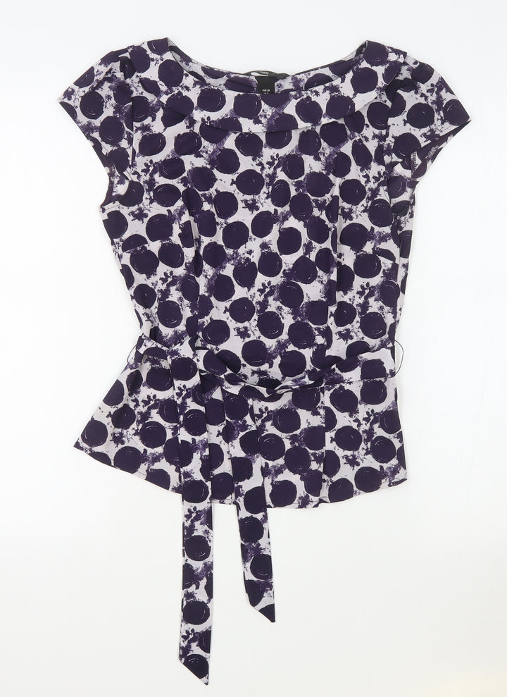 H&M Womens Purple Polka Dot Polyester Basic Blouse Size 6 Cowl Neck