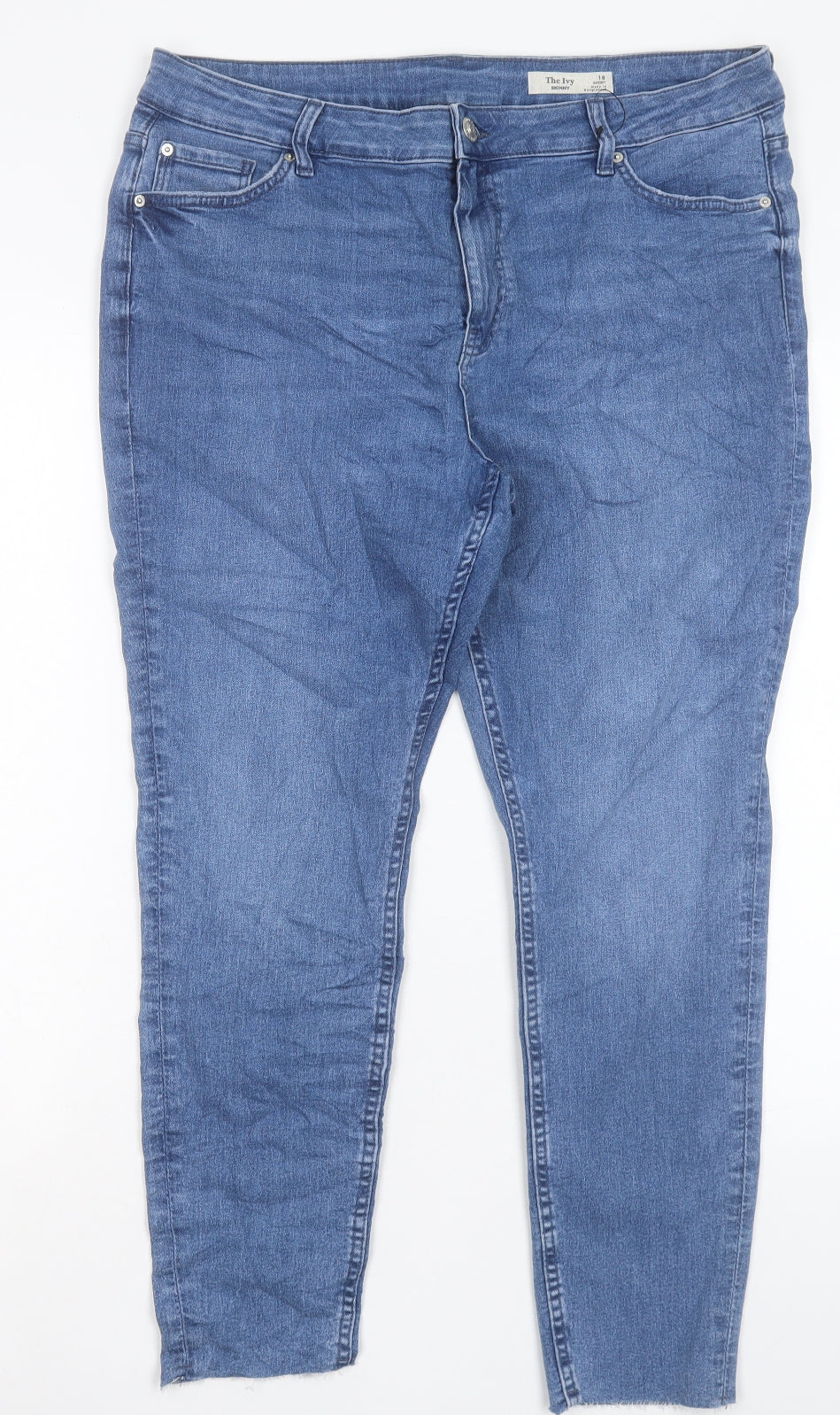 Marks and Spencer Womens Blue Cotton Skinny Jeans Size 18 L26 in Regular Button
