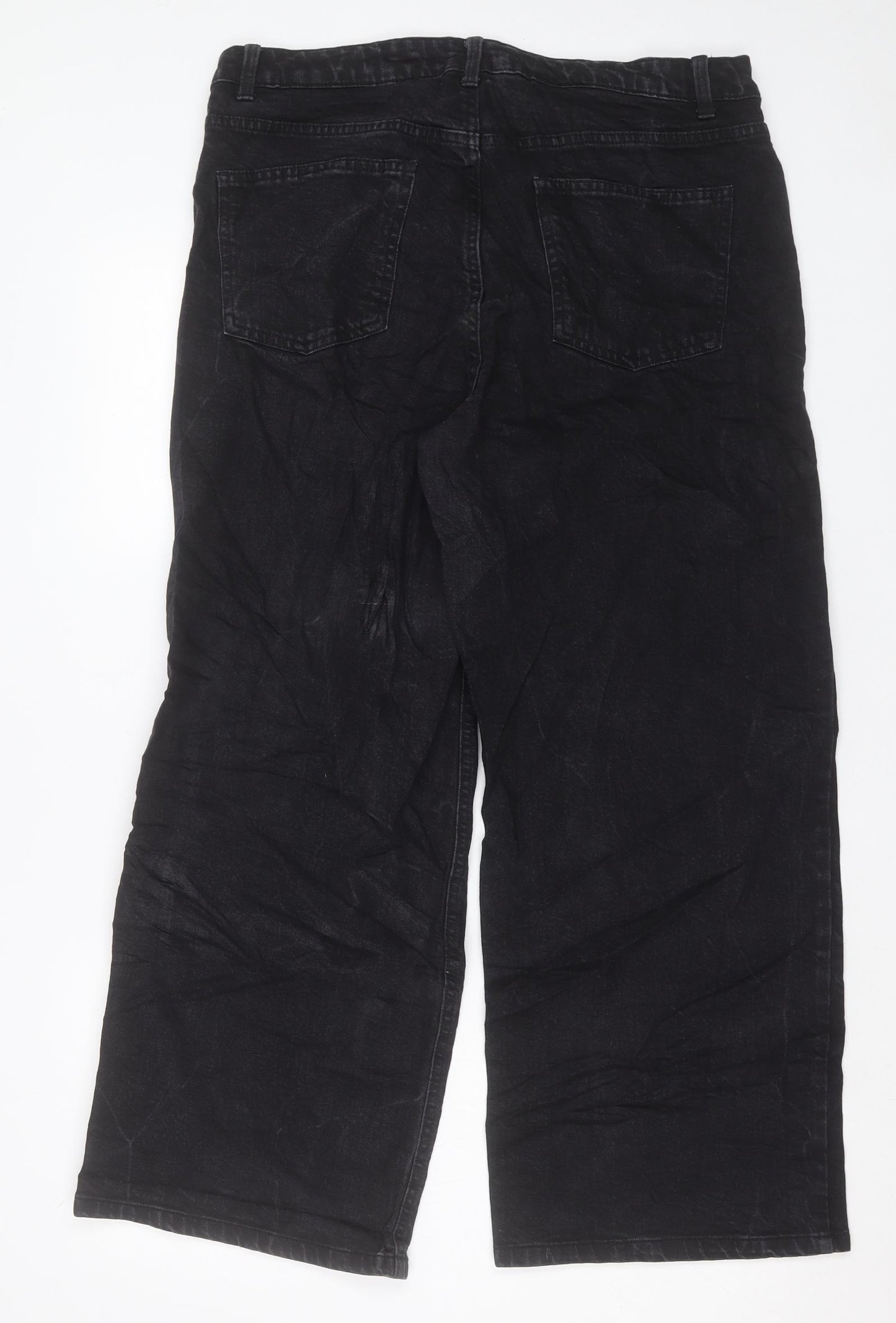 Marks and Spencer Womens Black Cotton Wide-Leg Jeans Size 16 L28 in Regular Button