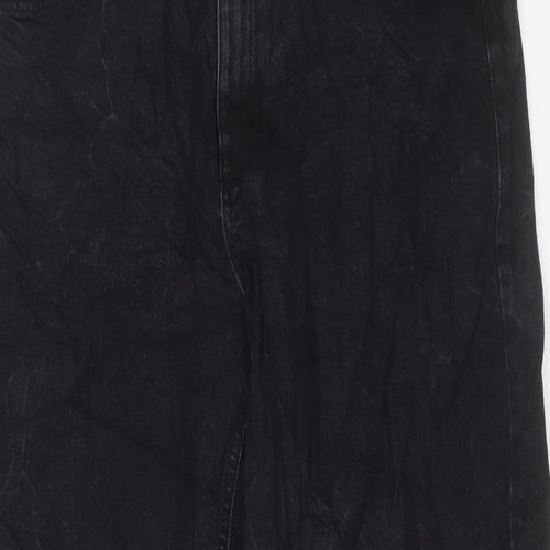 Marks and Spencer Womens Black Cotton Wide-Leg Jeans Size 16 L28 in Regular Button