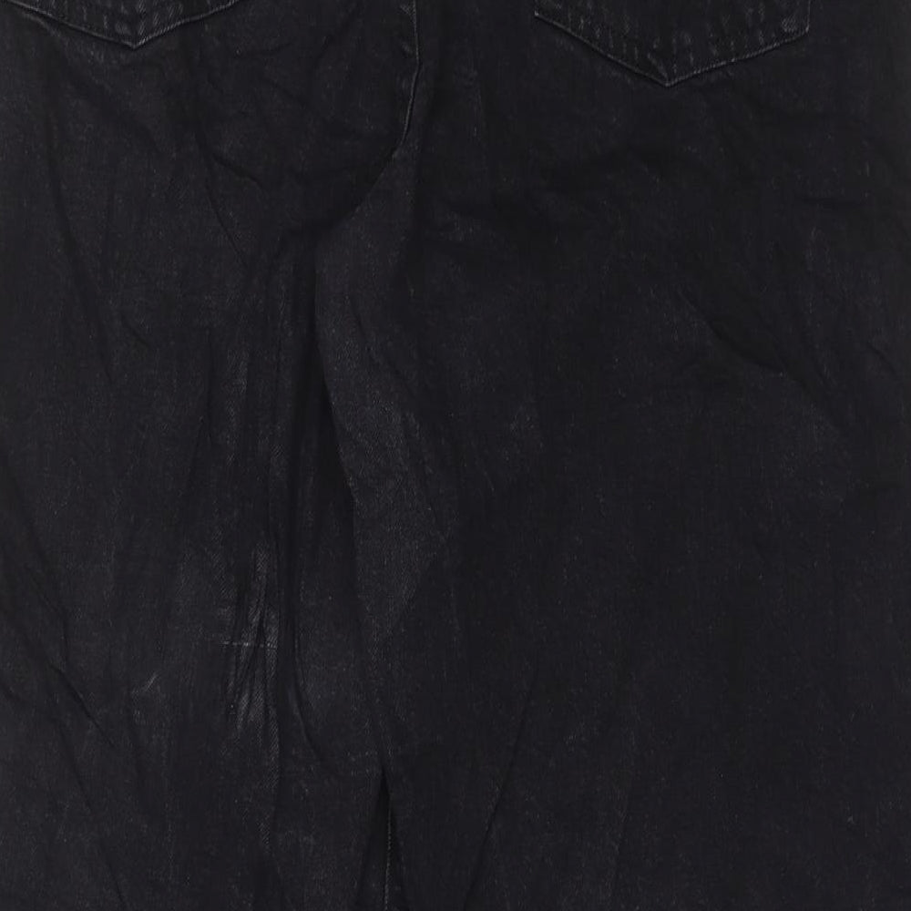 Marks and Spencer Womens Black Cotton Wide-Leg Jeans Size 16 L28 in Regular Button