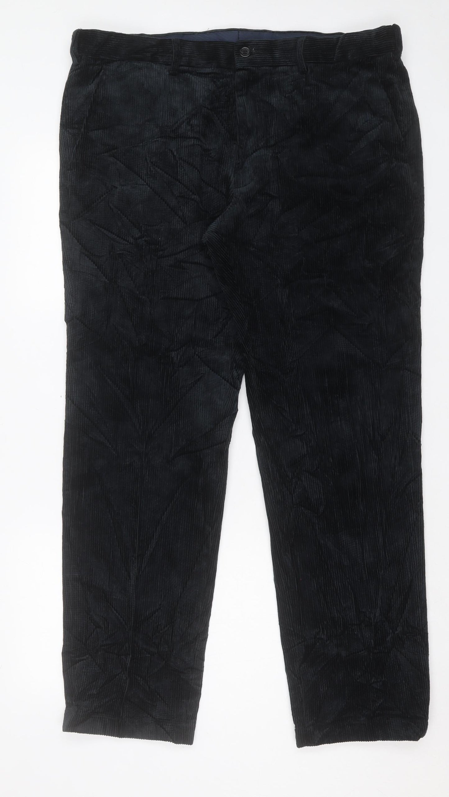 Marks and Spencer Mens Black Cotton Trousers Size 38 in L31 in Regular Button