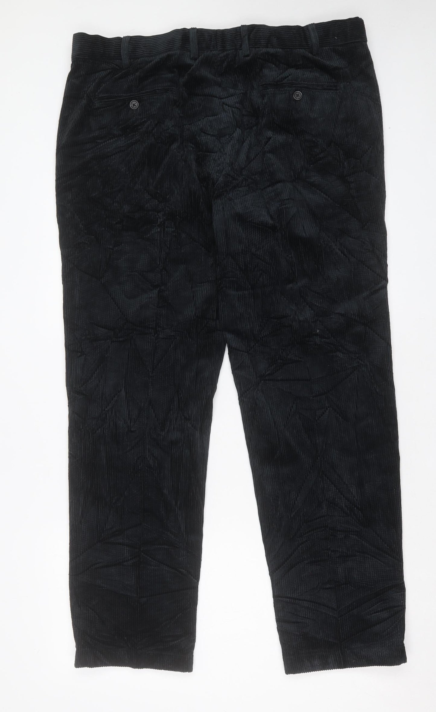 Marks and Spencer Mens Black Cotton Trousers Size 38 in L31 in Regular Button
