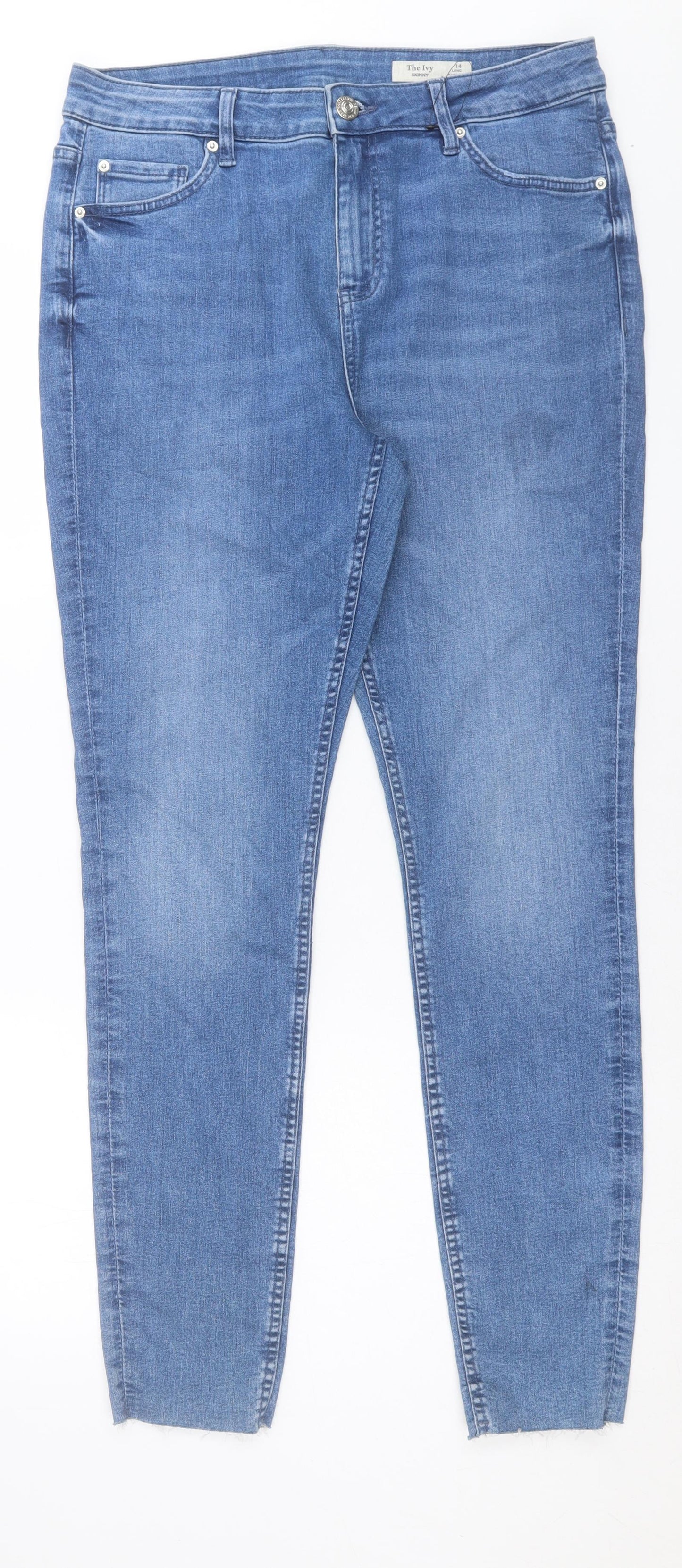 Marks and Spencer Womens Blue Cotton Skinny Jeans Size 14 L30 in Regular Button