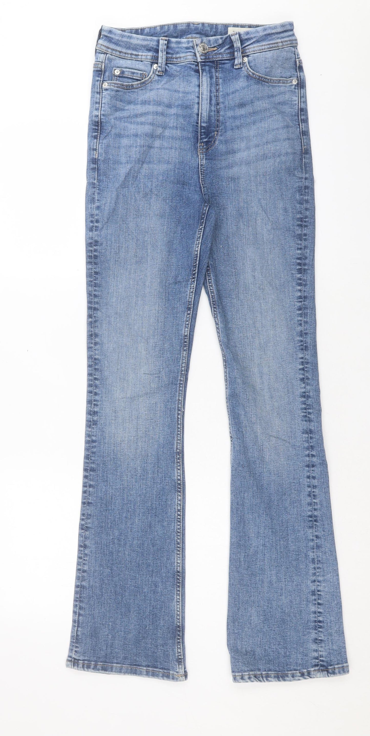 Marks and Spencer Womens Blue Cotton Flared Jeans Size 8 L31 in Slim Button