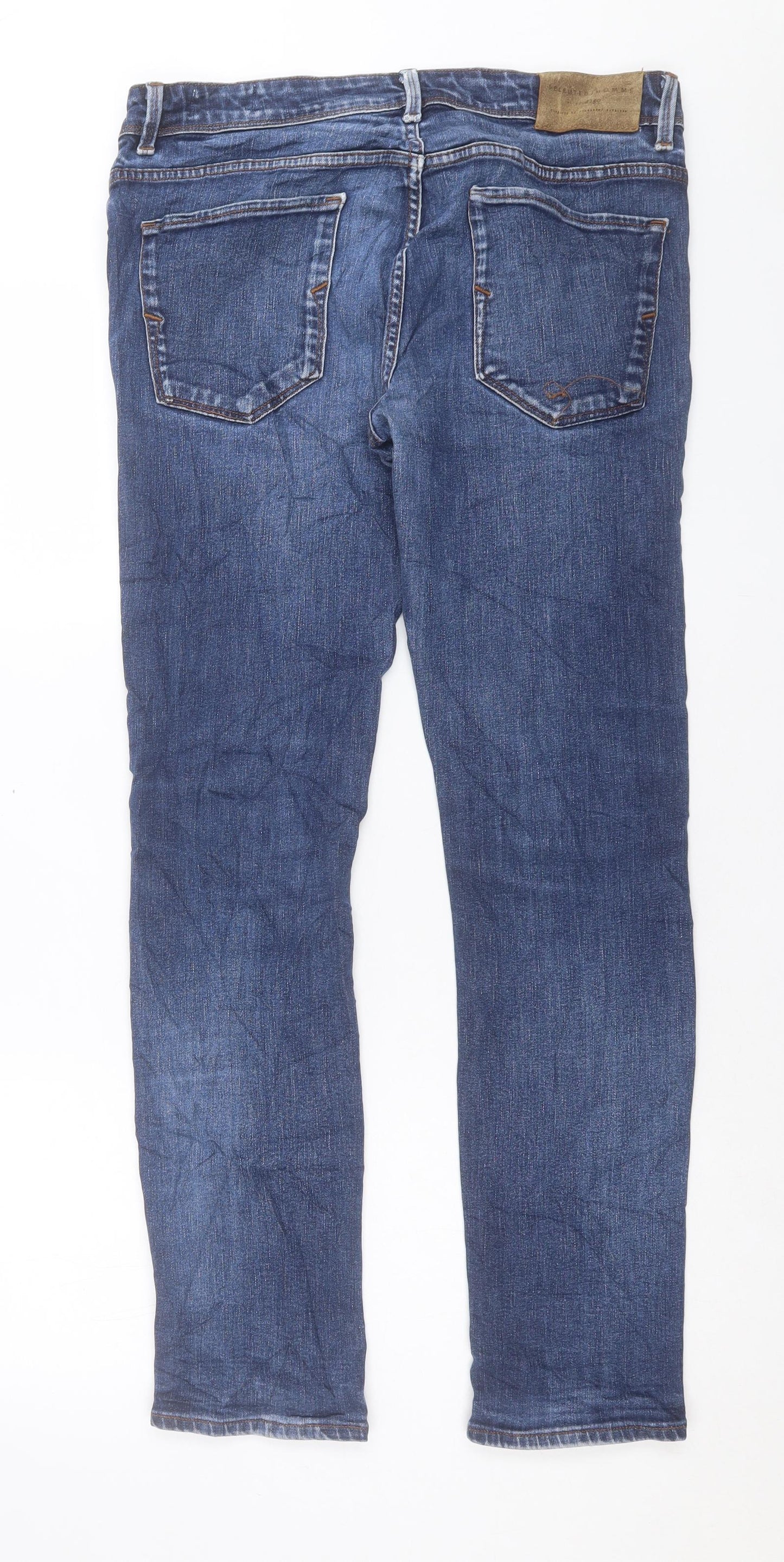 Selected Homme Mens Blue Cotton Straight Jeans Size 32 in L30 in Regular Button