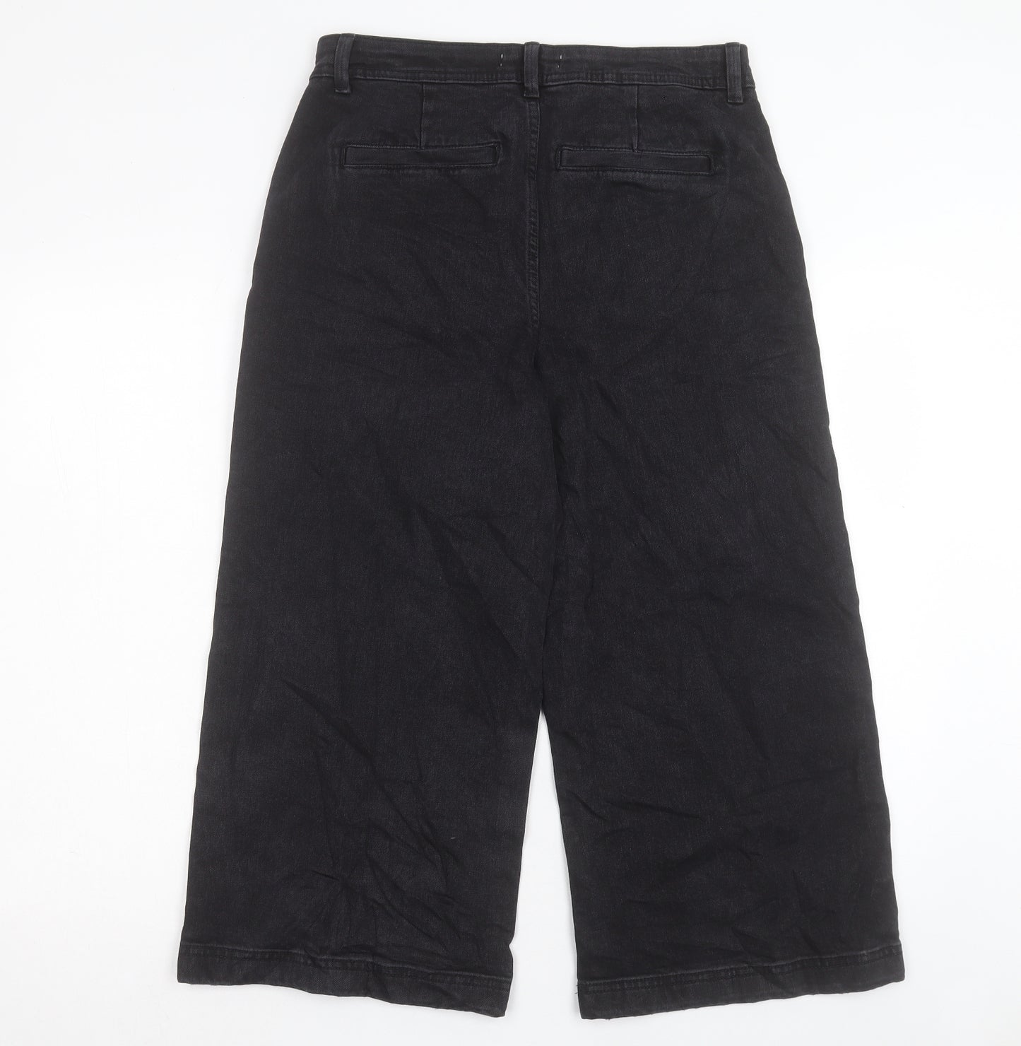 Per Una Womens Black Cotton Wide-Leg Jeans Size 12 L21 in Regular Button - Cropped