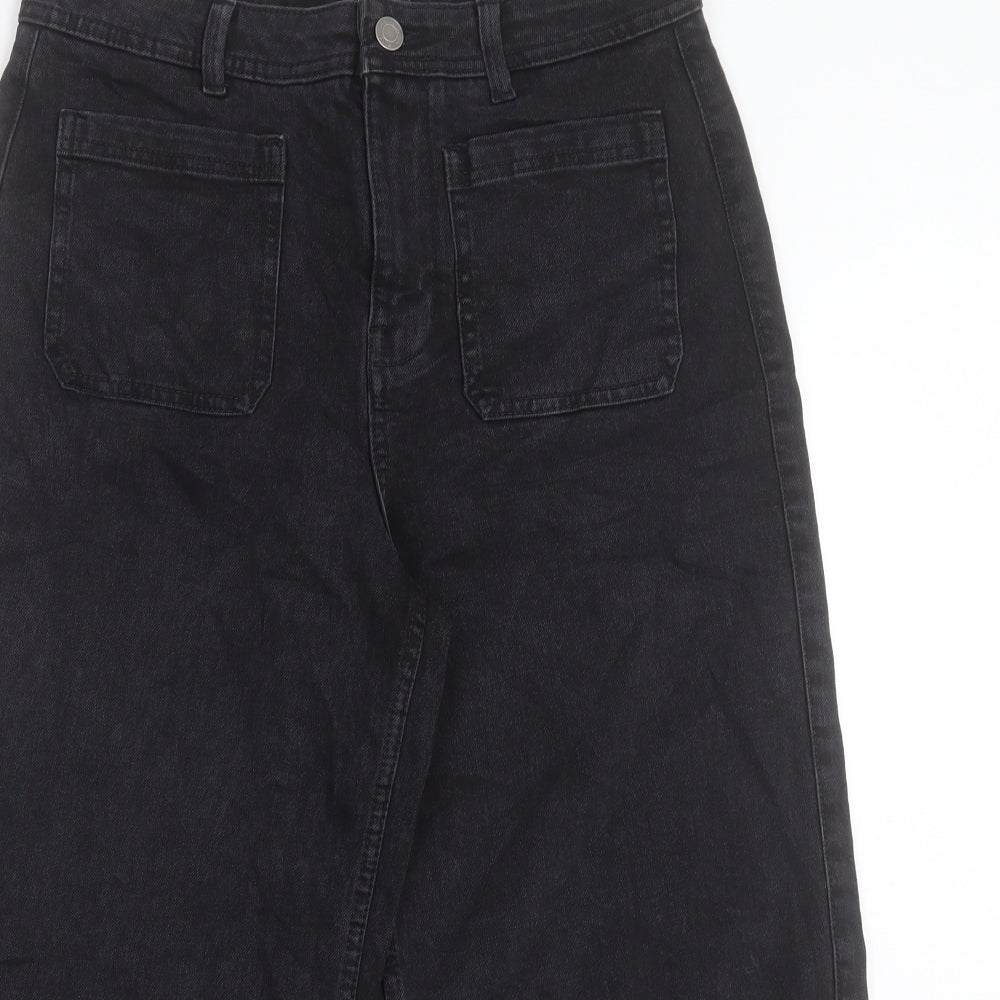 Per Una Womens Black Cotton Wide-Leg Jeans Size 12 L21 in Regular Button - Cropped