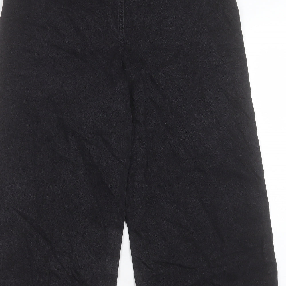 Per Una Womens Black Cotton Wide-Leg Jeans Size 12 L21 in Regular Button - Cropped
