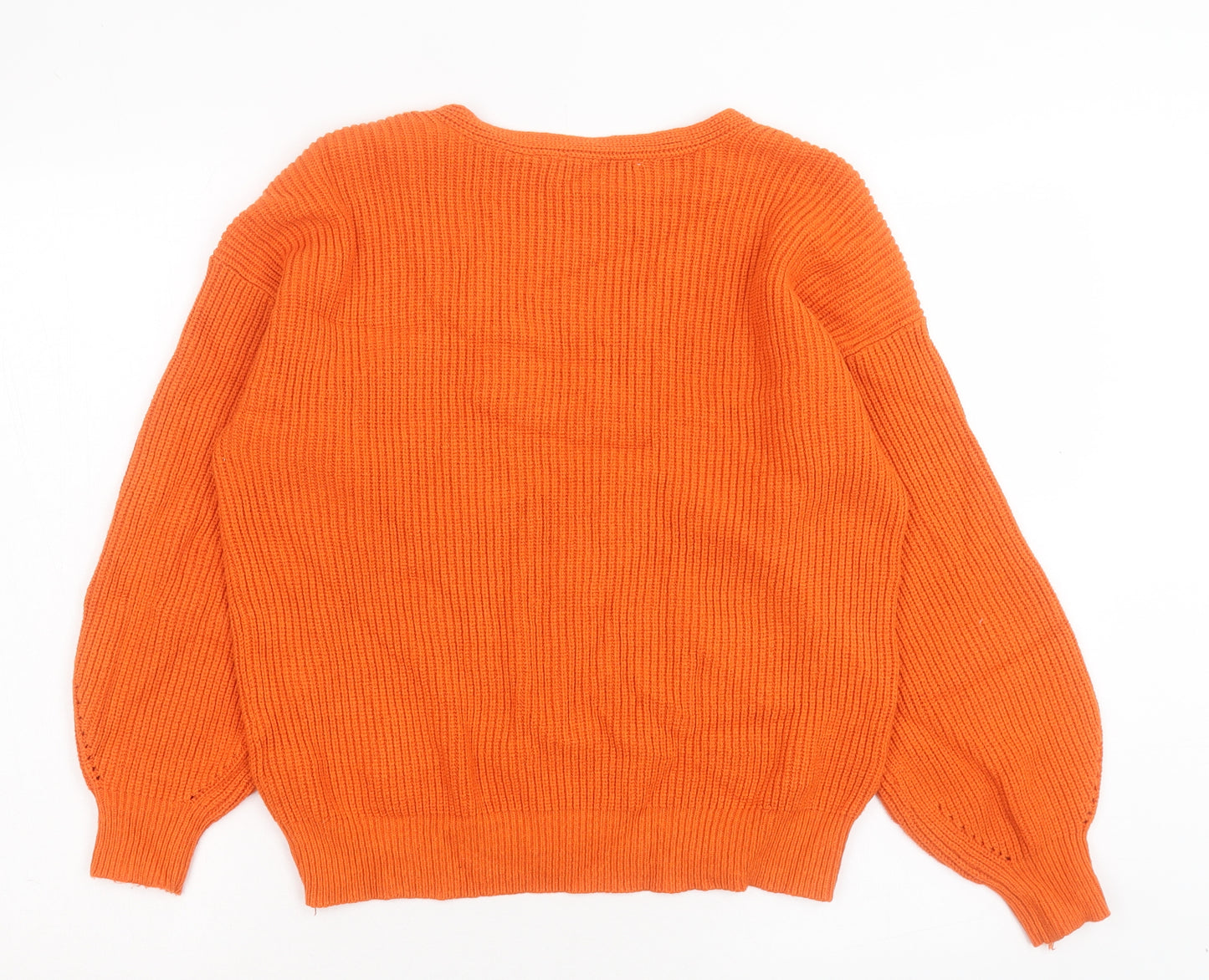 NEXT Womens Orange V-Neck Polyester Pullover Jumper Size M