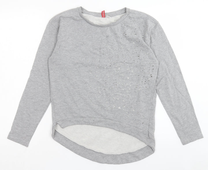 H&M Womens Grey Cotton Pullover Sweatshirt Size 10 Pullover - Distressed