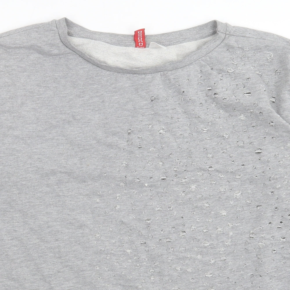 H&M Womens Grey Cotton Pullover Sweatshirt Size 10 Pullover - Distressed
