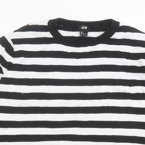 H&M Mens White Crew Neck Striped Cotton Pullover Jumper Size L