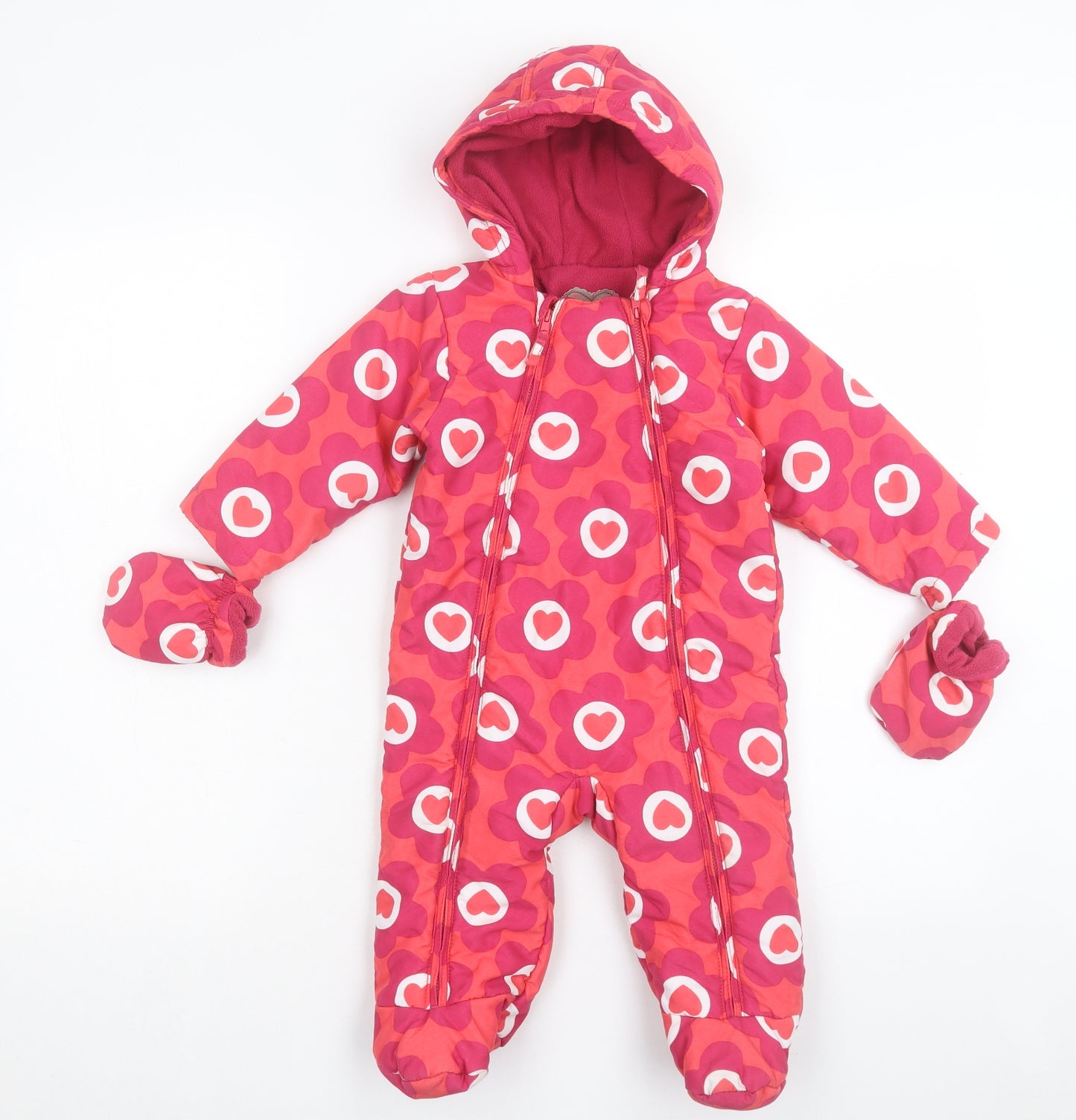 Marks and Spencer Girls Pink Floral Basic Coat Poncho Size 9-12 Months Zip - With Gloves