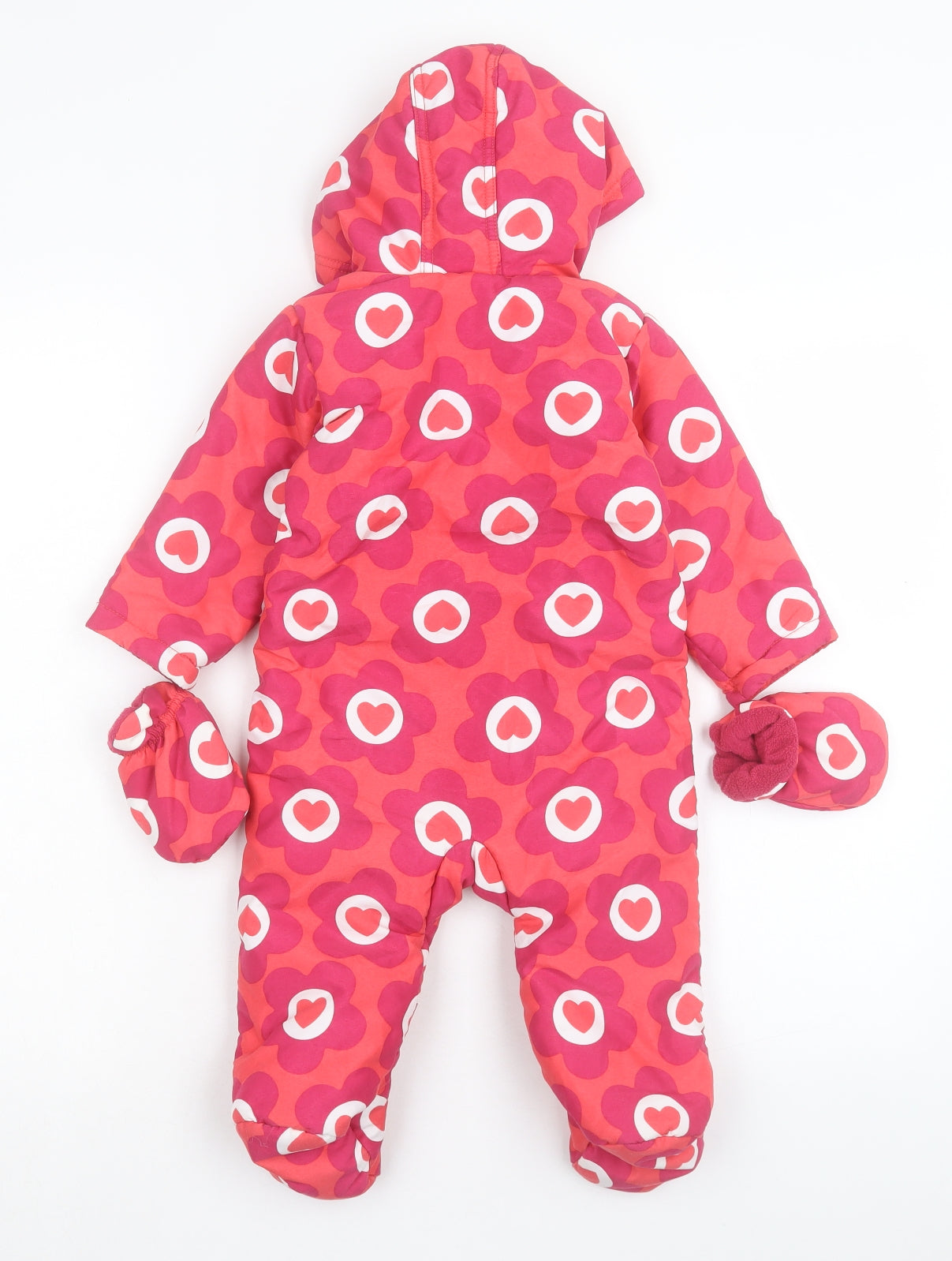 Marks and Spencer Girls Pink Floral Basic Coat Poncho Size 9-12 Months Zip - With Gloves