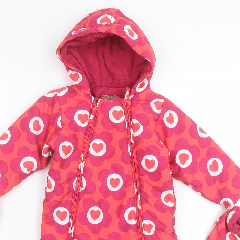 Marks and Spencer Girls Pink Floral Basic Coat Poncho Size 9-12 Months Zip - With Gloves