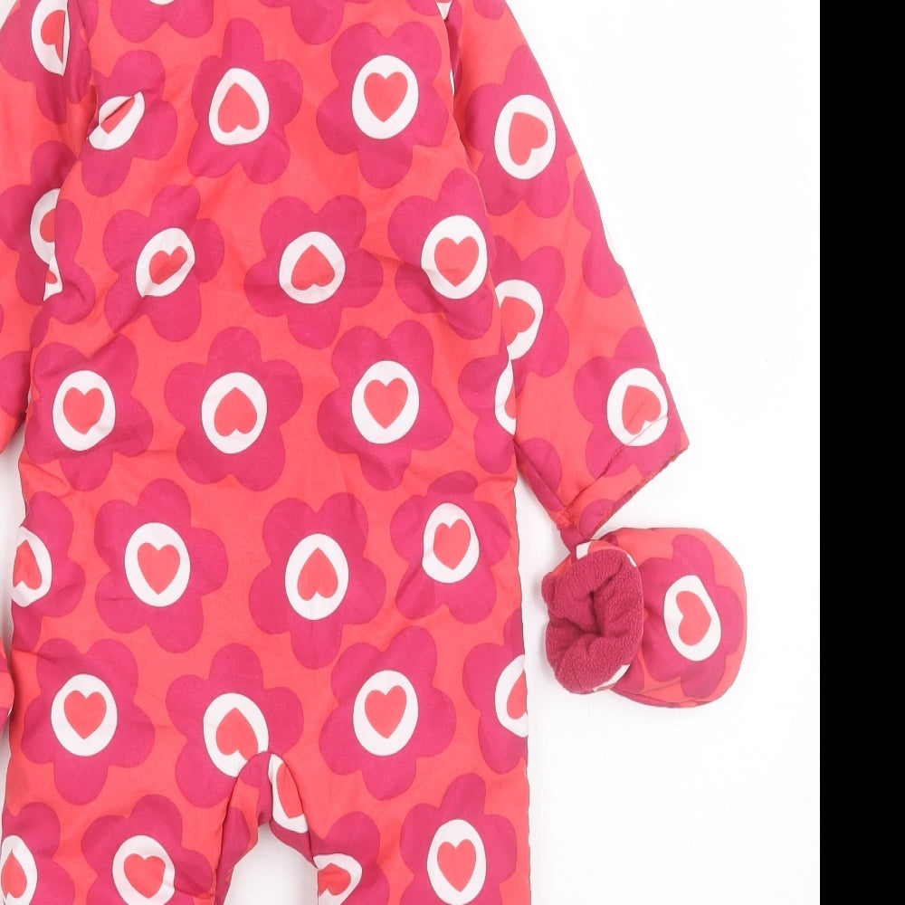 Marks and Spencer Girls Pink Floral Basic Coat Poncho Size 9-12 Months Zip - With Gloves