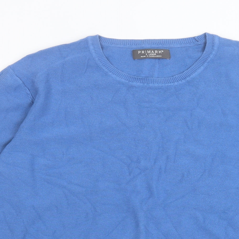 Marks and Spencer Mens Blue Crew Neck Cotton Pullover Jumper Size XL