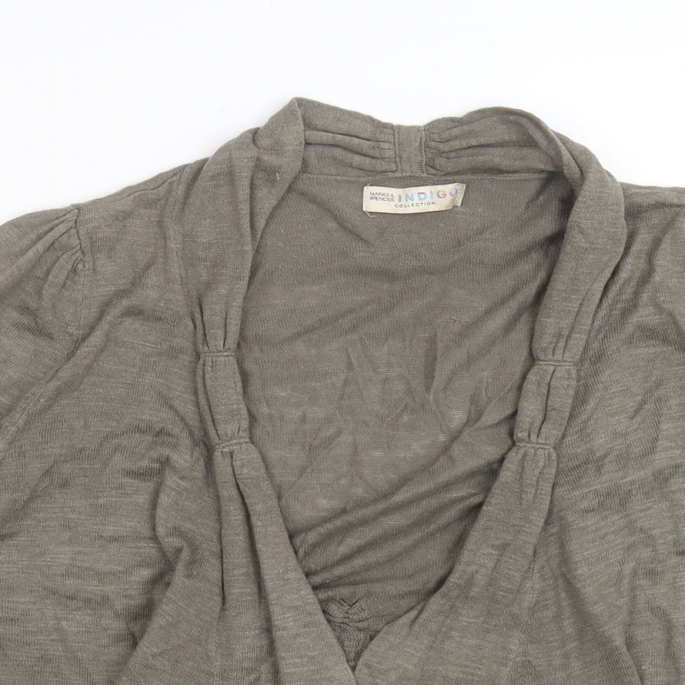 Indigo Womens Green V-Neck Acrylic Cardigan Jumper Size 14