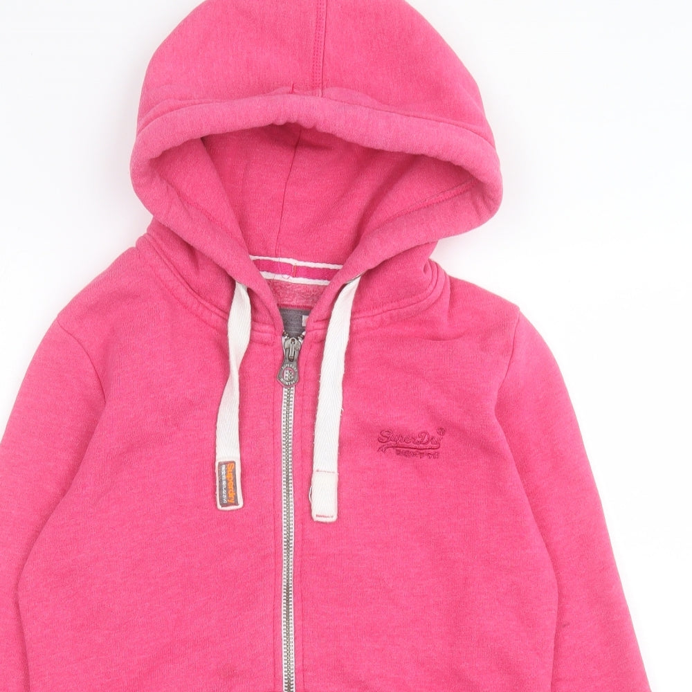 Superdry Womens Pink Cotton Full Zip Hoodie Size M Zip