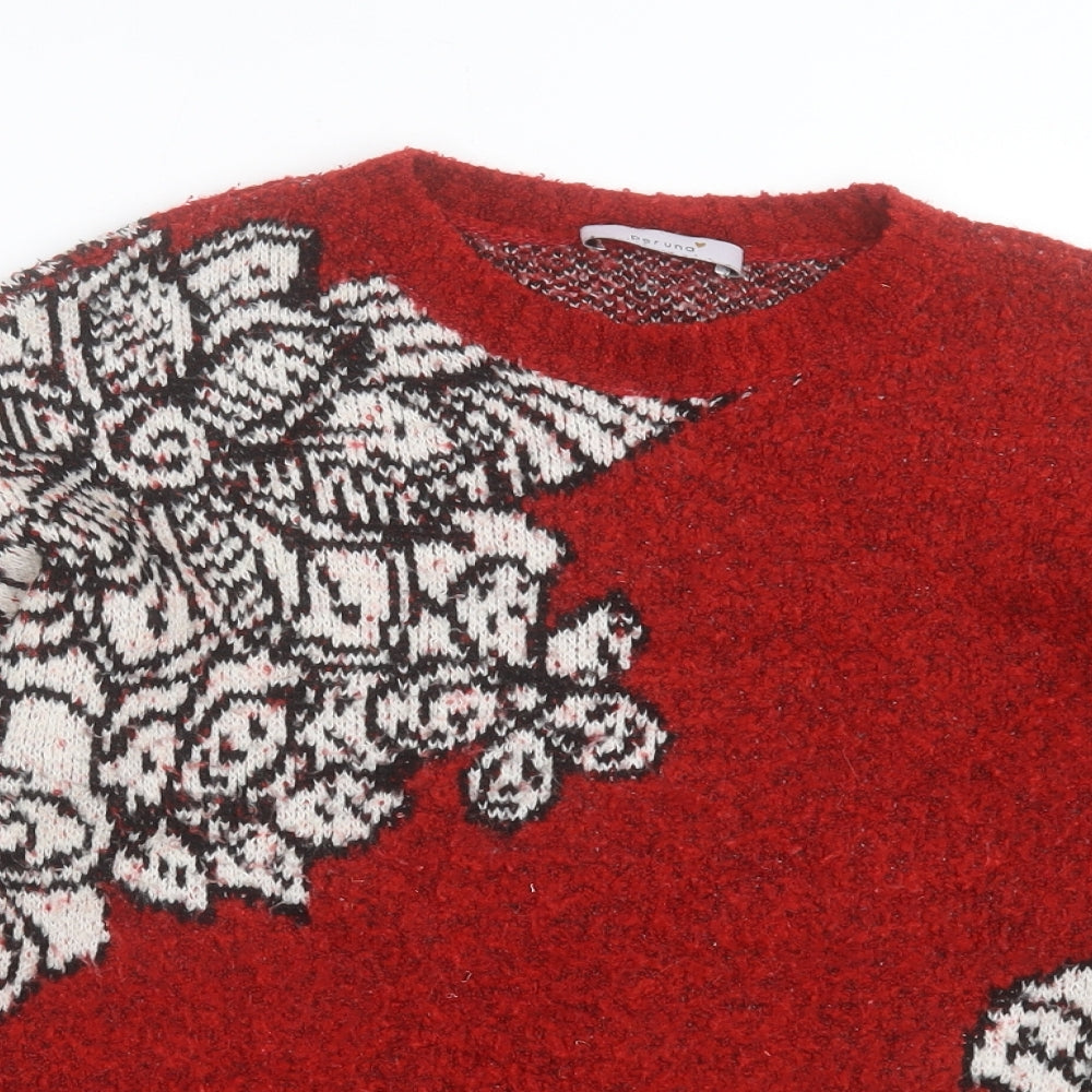 Marks and Spencer Womens Red Crew Neck Floral Acrylic Pullover Jumper Size S