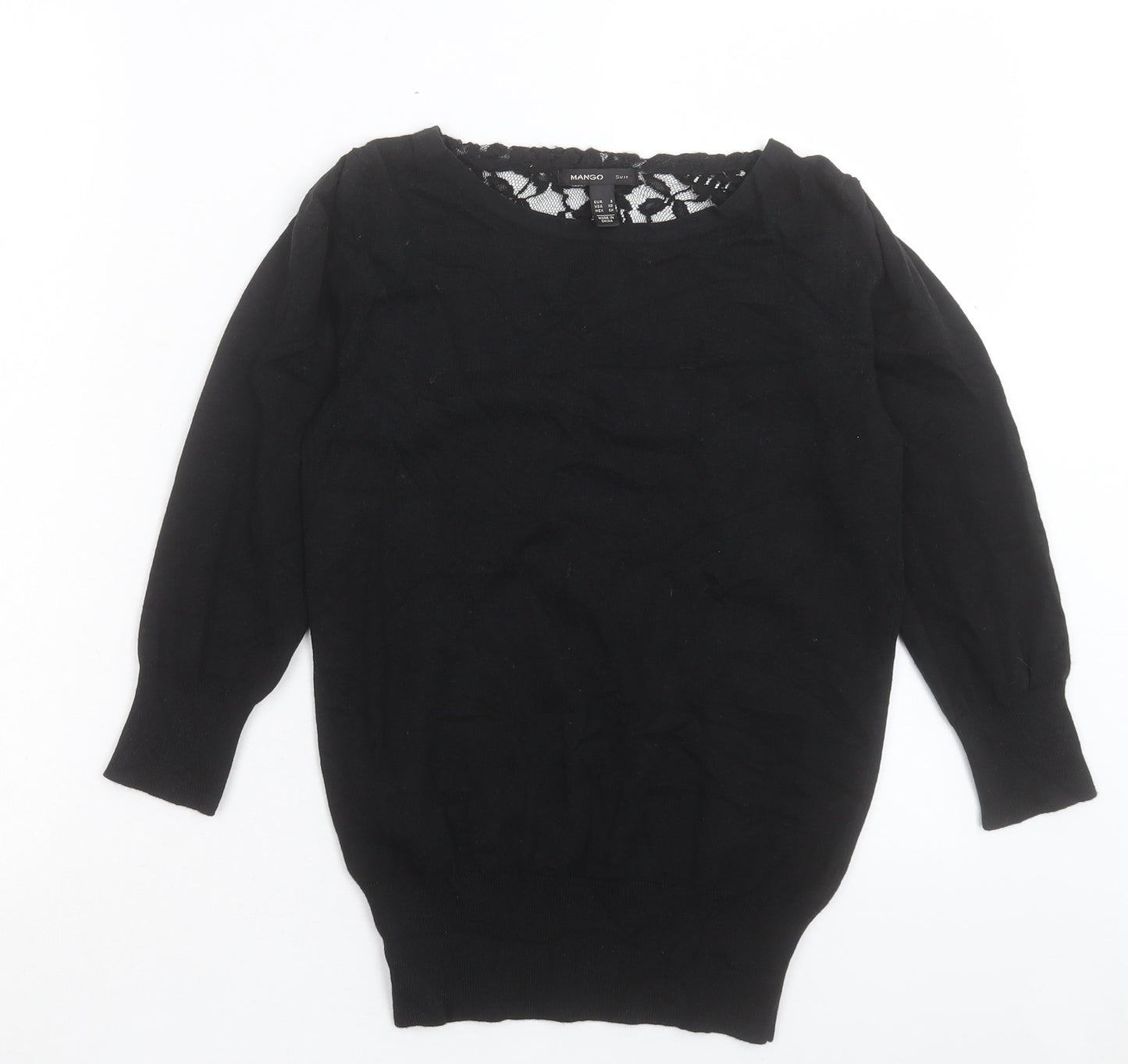 Mango Womens Black Crew Neck Cotton Pullover Jumper Size S