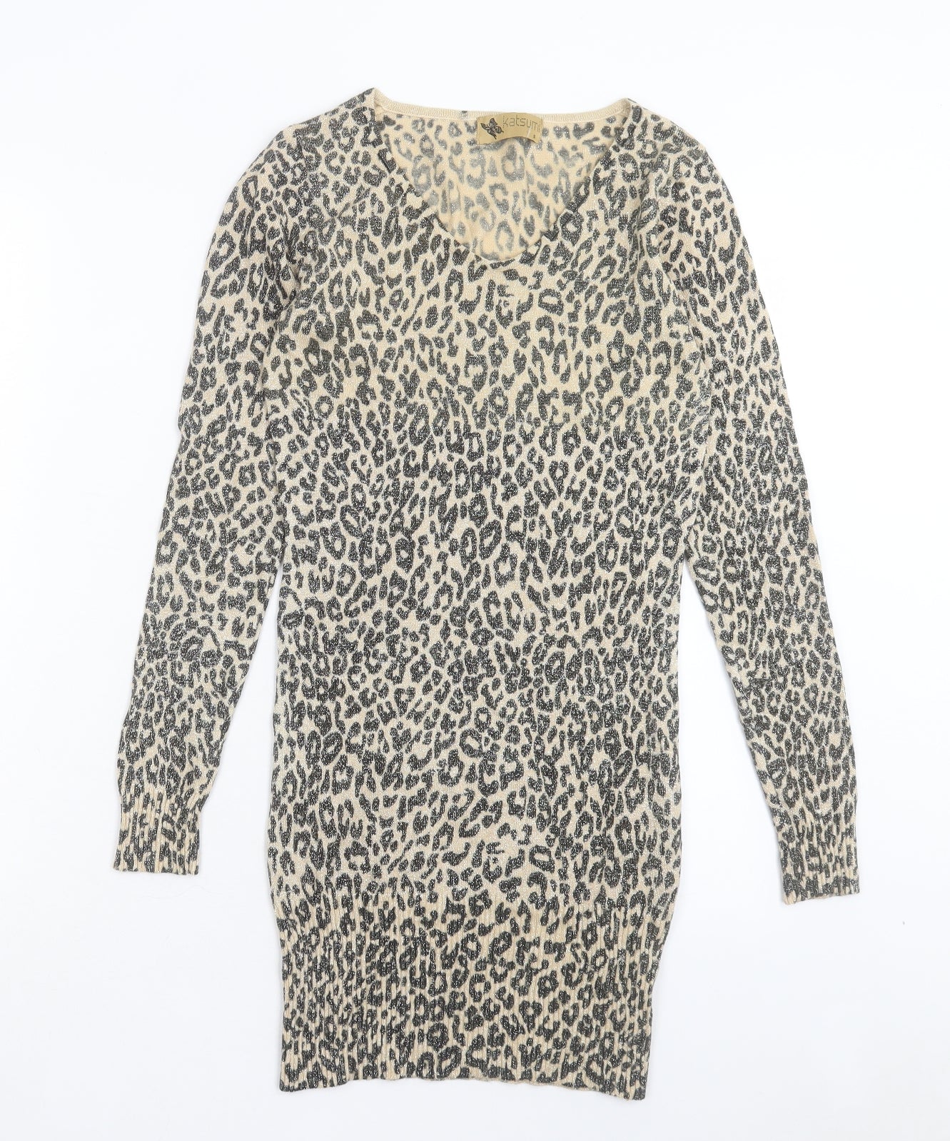 Katsumi Womens Brown Animal Print Polyester Jumper Dress Size S V-Neck Pullover
