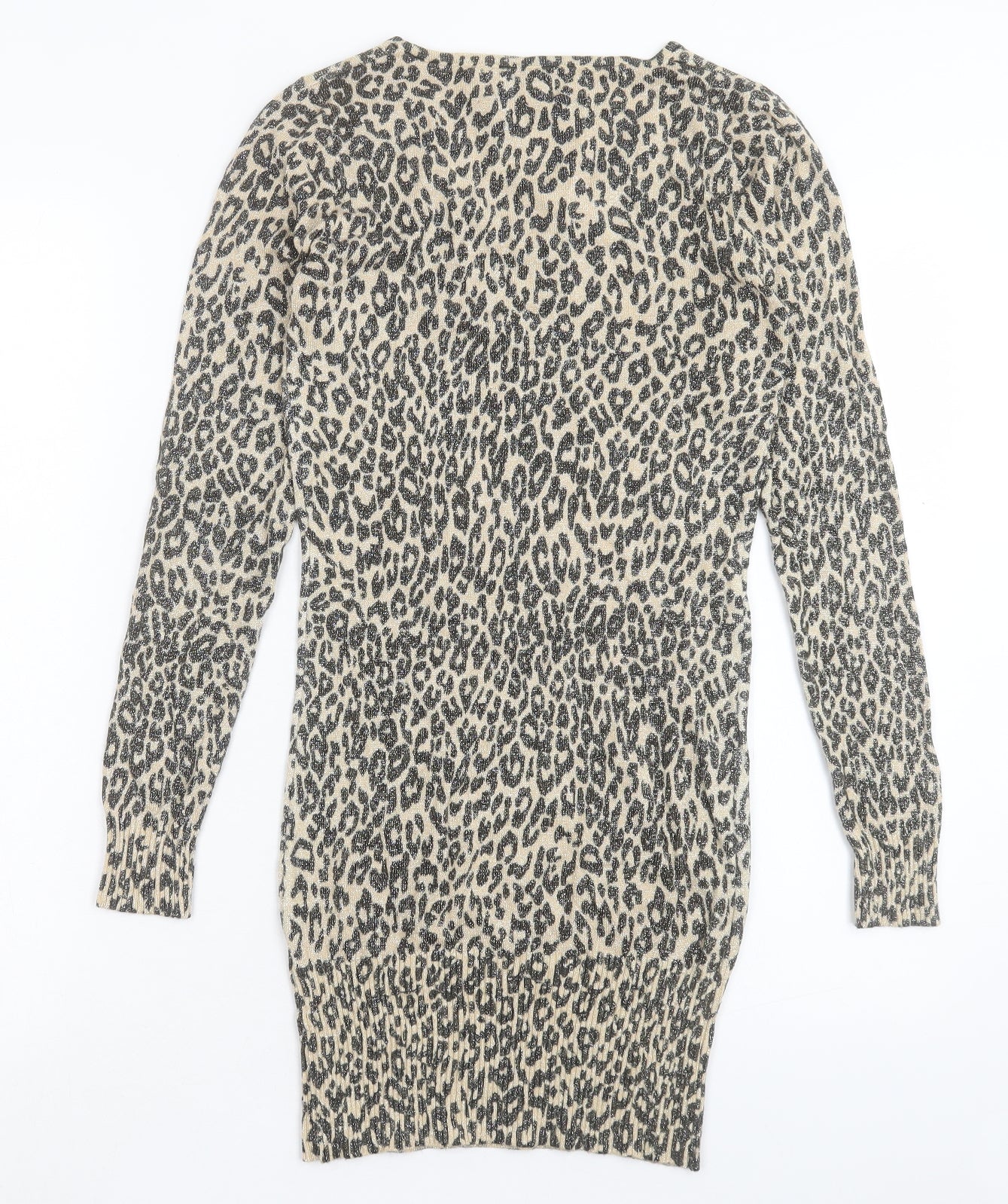 Katsumi Womens Brown Animal Print Polyester Jumper Dress Size S V-Neck Pullover