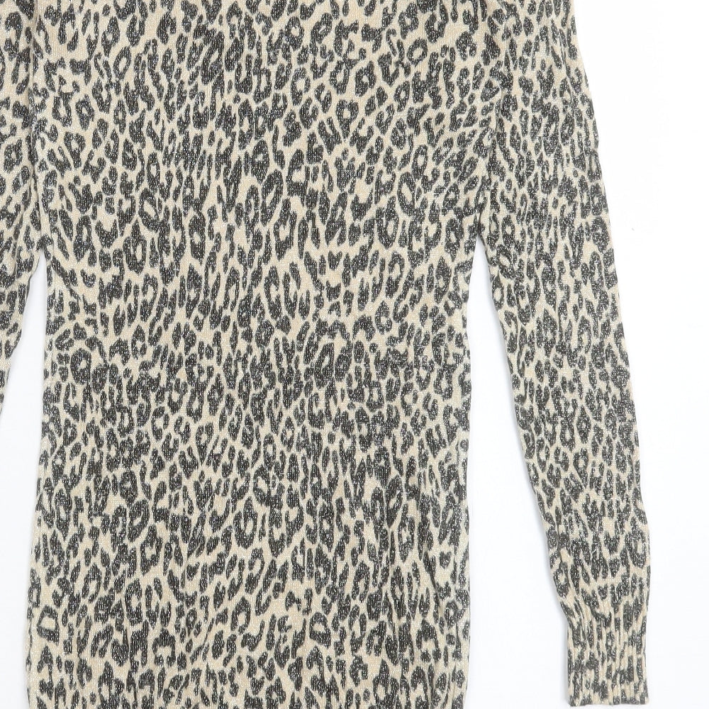 Katsumi Womens Brown Animal Print Polyester Jumper Dress Size S V-Neck Pullover