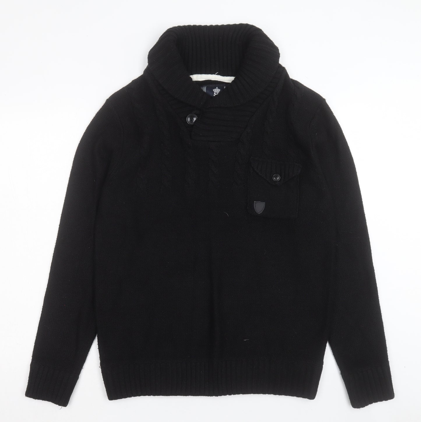 Soul Star Mens Black Collared Acrylic Pullover Jumper Size L