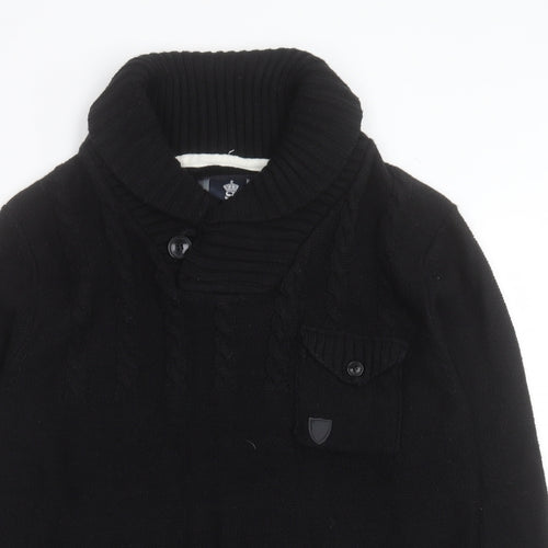 Soul Star Mens Black Collared Acrylic Pullover Jumper Size L