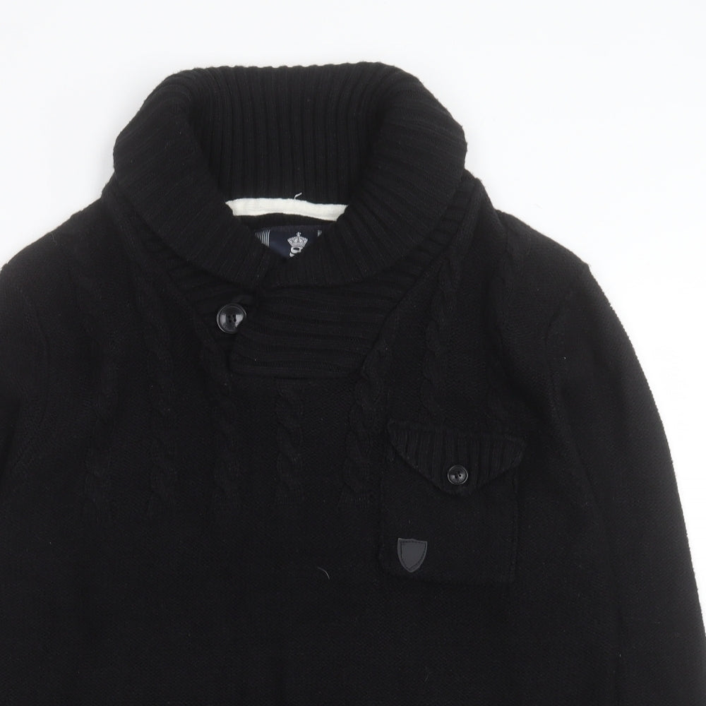Soul Star Mens Black Collared Acrylic Pullover Jumper Size L