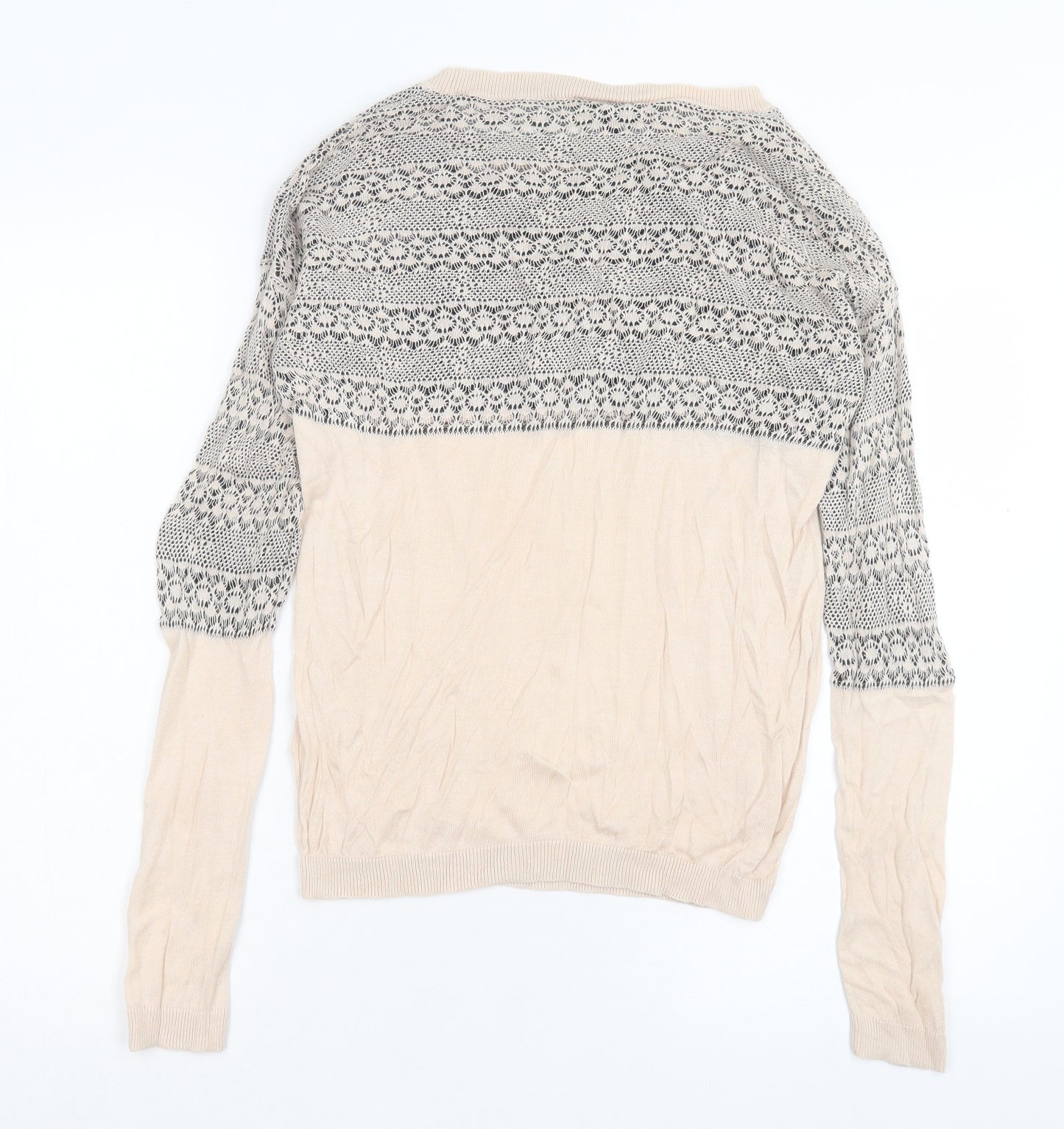 Warehouse Womens Beige Crew Neck Cotton Pullover Jumper Size 12