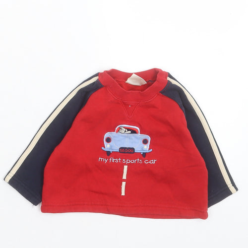 Momy Mouse Boys Red Cotton Pullover Jumper Size 3-6 Months Pullover - My First Sports Car
