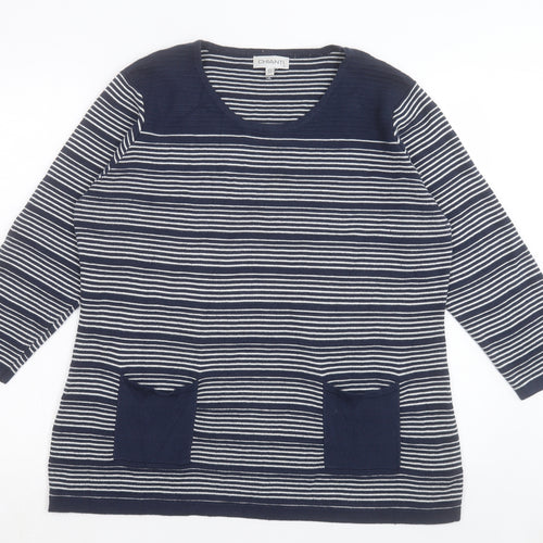 Chianti Womens Blue Crew Neck Striped Cotton Pullover Jumper Size XL