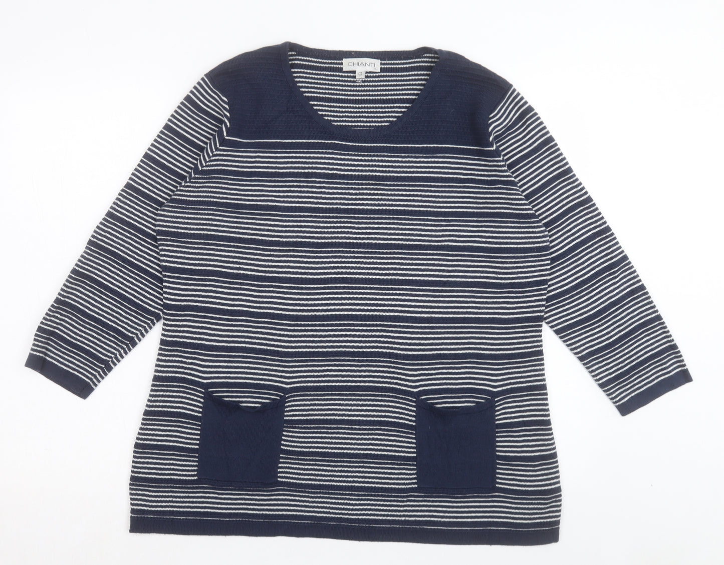 Chianti Womens Blue Crew Neck Striped Cotton Pullover Jumper Size XL
