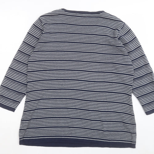 Chianti Womens Blue Crew Neck Striped Cotton Pullover Jumper Size XL