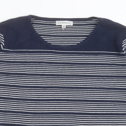 Chianti Womens Blue Crew Neck Striped Cotton Pullover Jumper Size XL