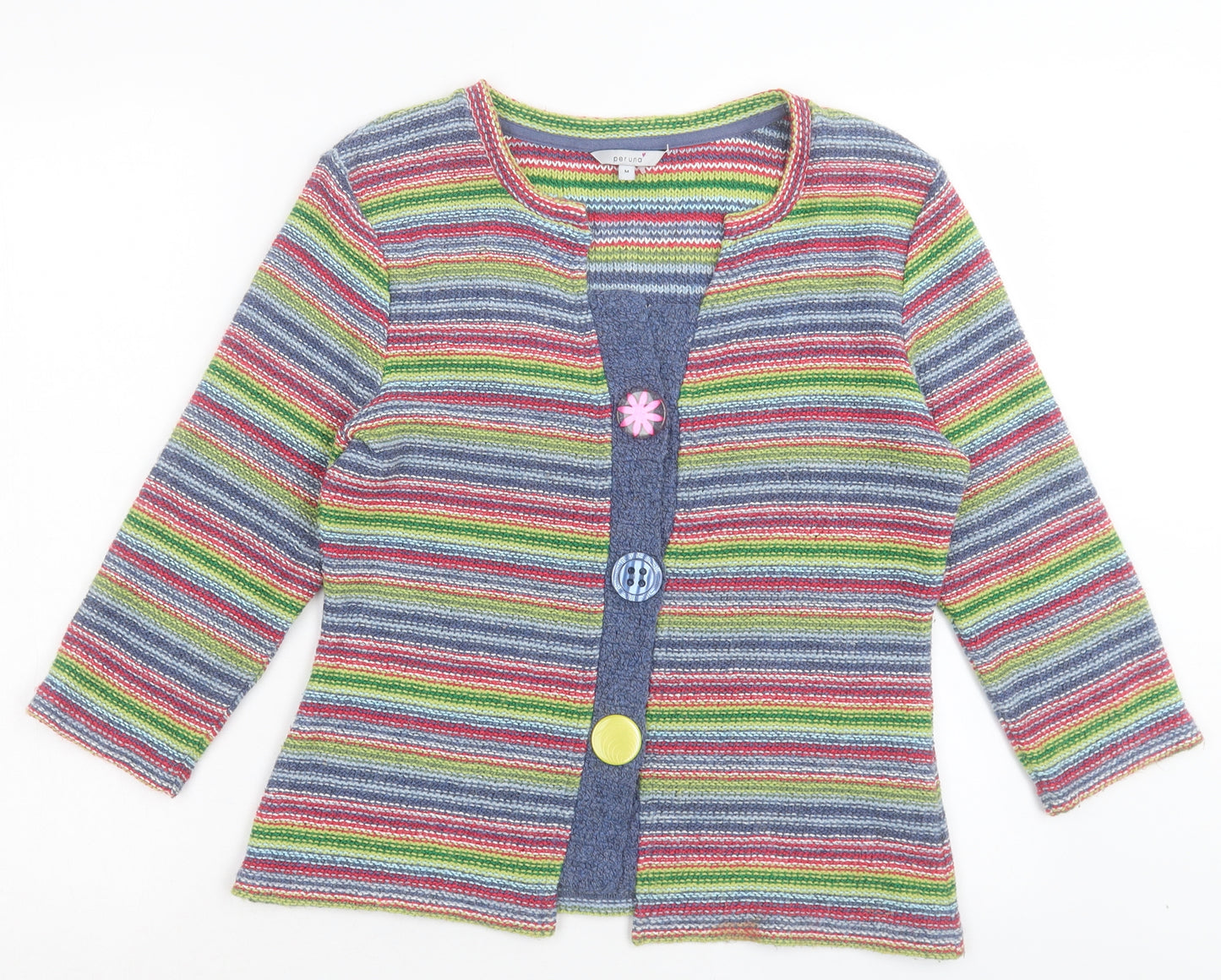 Per Una Womens Multicoloured V-Neck Striped Acrylic Cardigan Jumper Size M