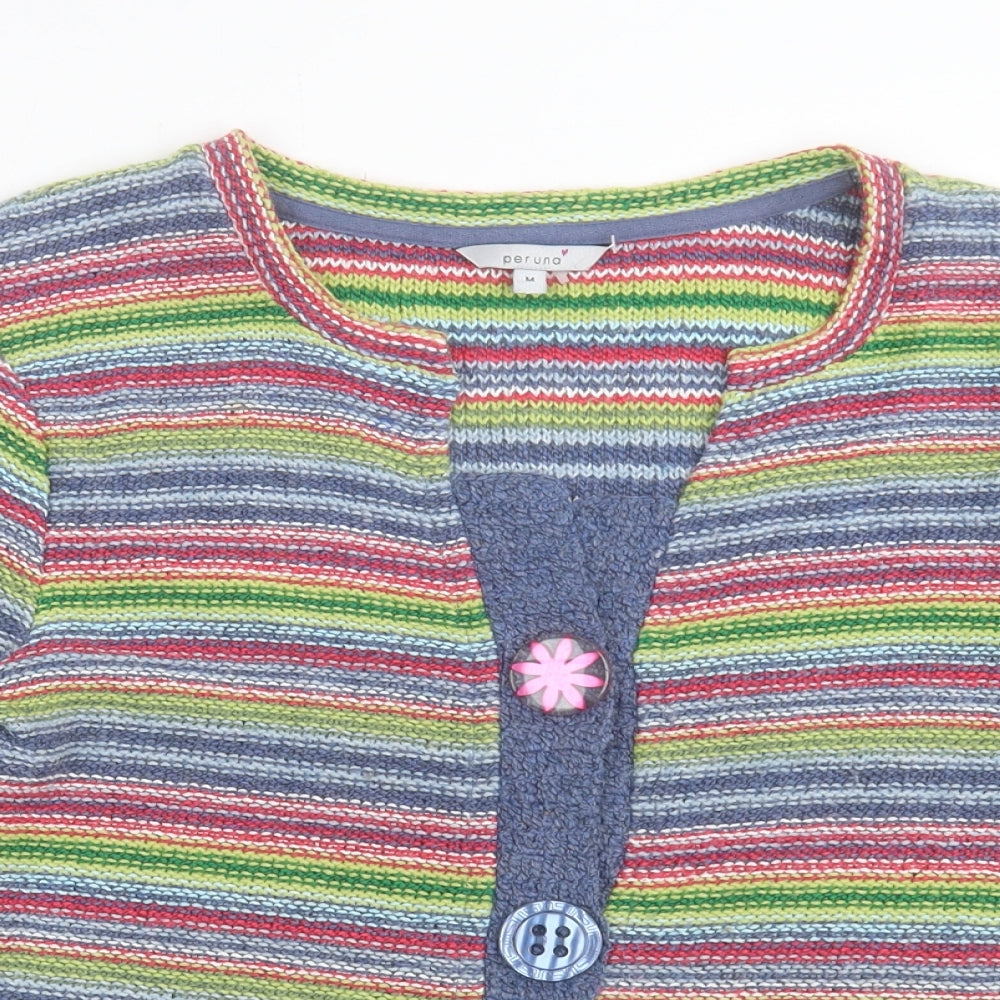 Per Una Womens Multicoloured V-Neck Striped Acrylic Cardigan Jumper Size M