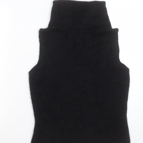 River Island Womens Black Roll Neck Cotton Vest Jumper Size 18