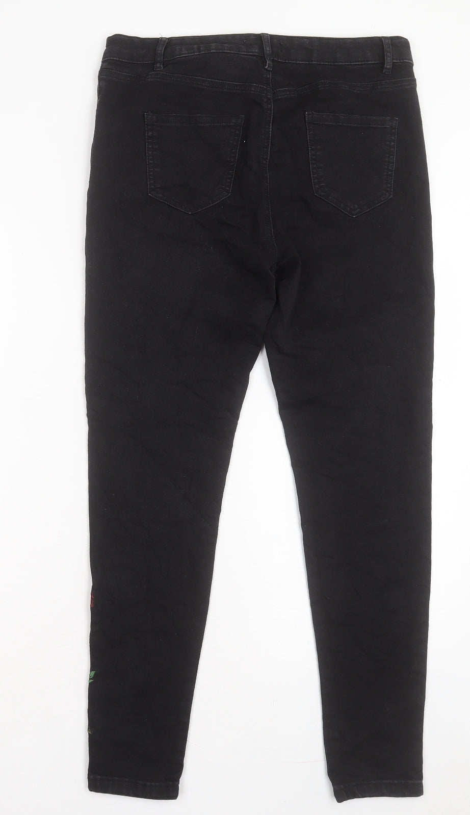 TU Womens Black Fair Isle Cotton Skinny Jeans Size 14 L28 in Regular Button