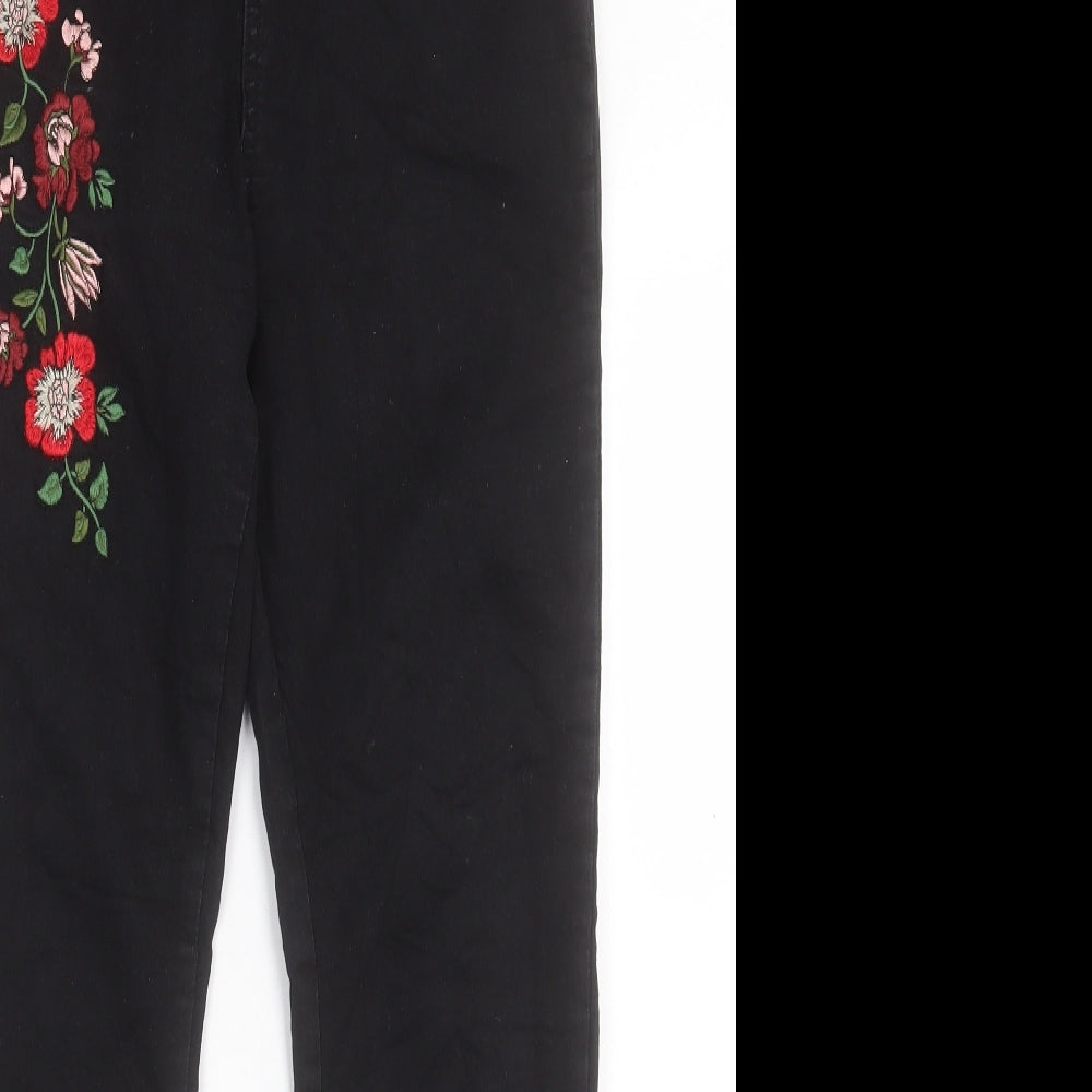 TU Womens Black Fair Isle Cotton Skinny Jeans Size 14 L28 in Regular Button