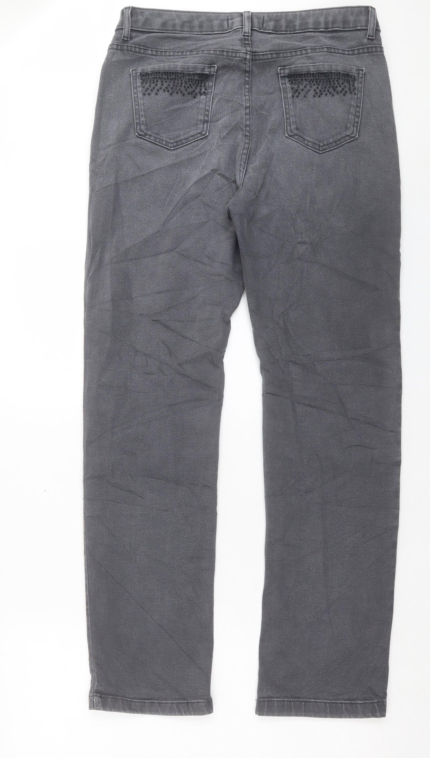 Marks and Spencer Womens Grey Cotton Straight Jeans Size 14 L30 in Regular Button