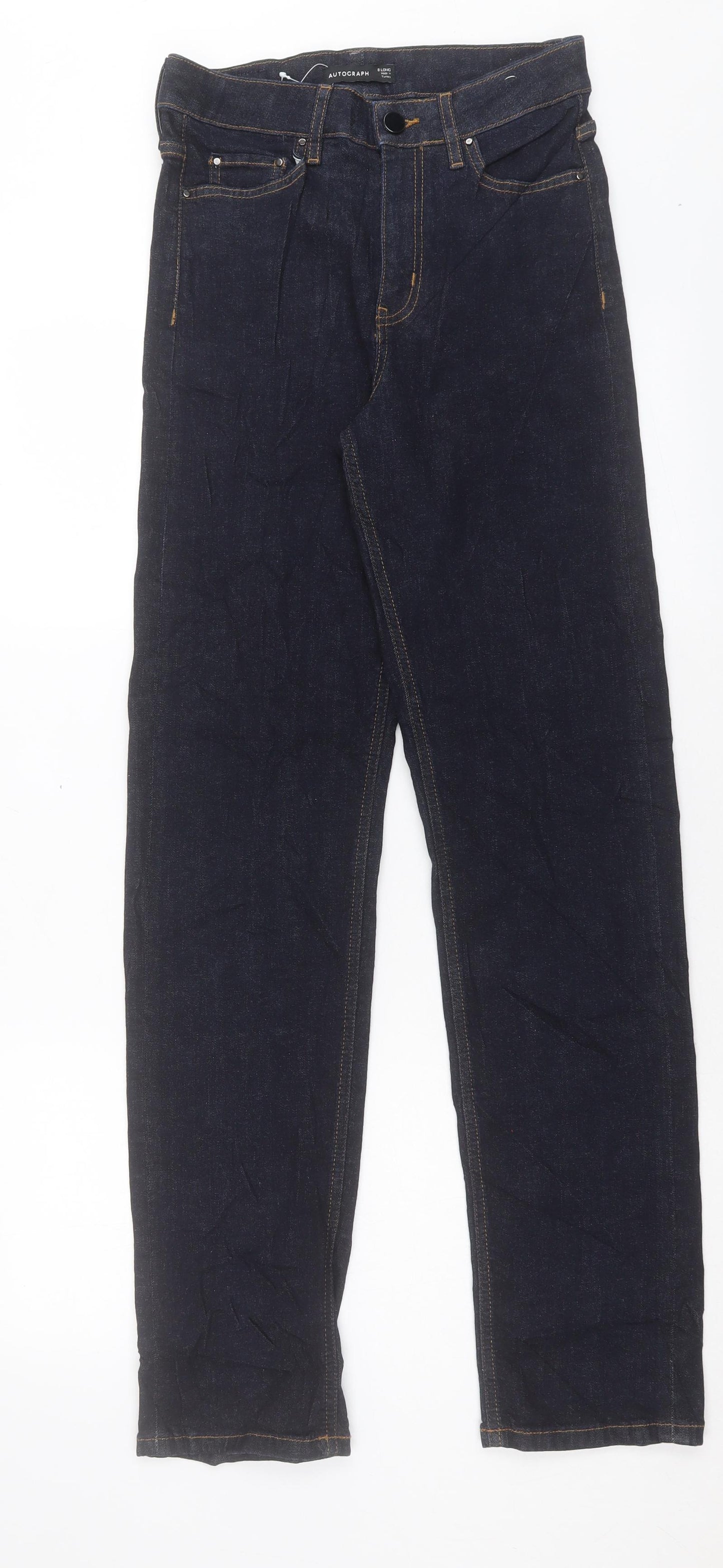Autograph Womens Blue Cotton Straight Jeans Size 8 L32 in Regular Button