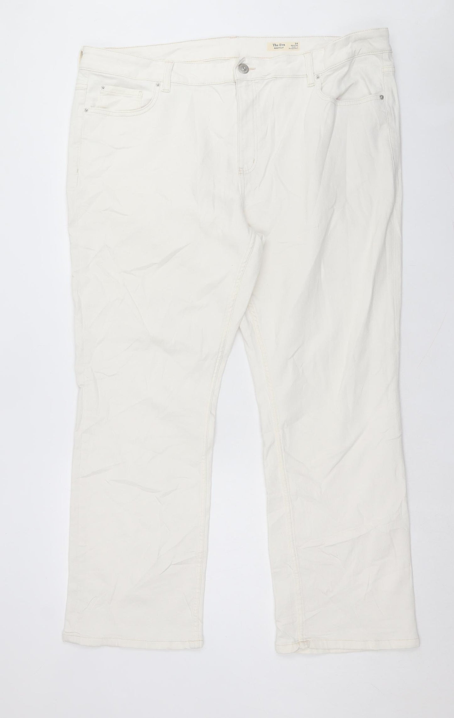 Marks and Spencer Womens White Cotton Bootcut Jeans Size 24 L30 in Regular Button