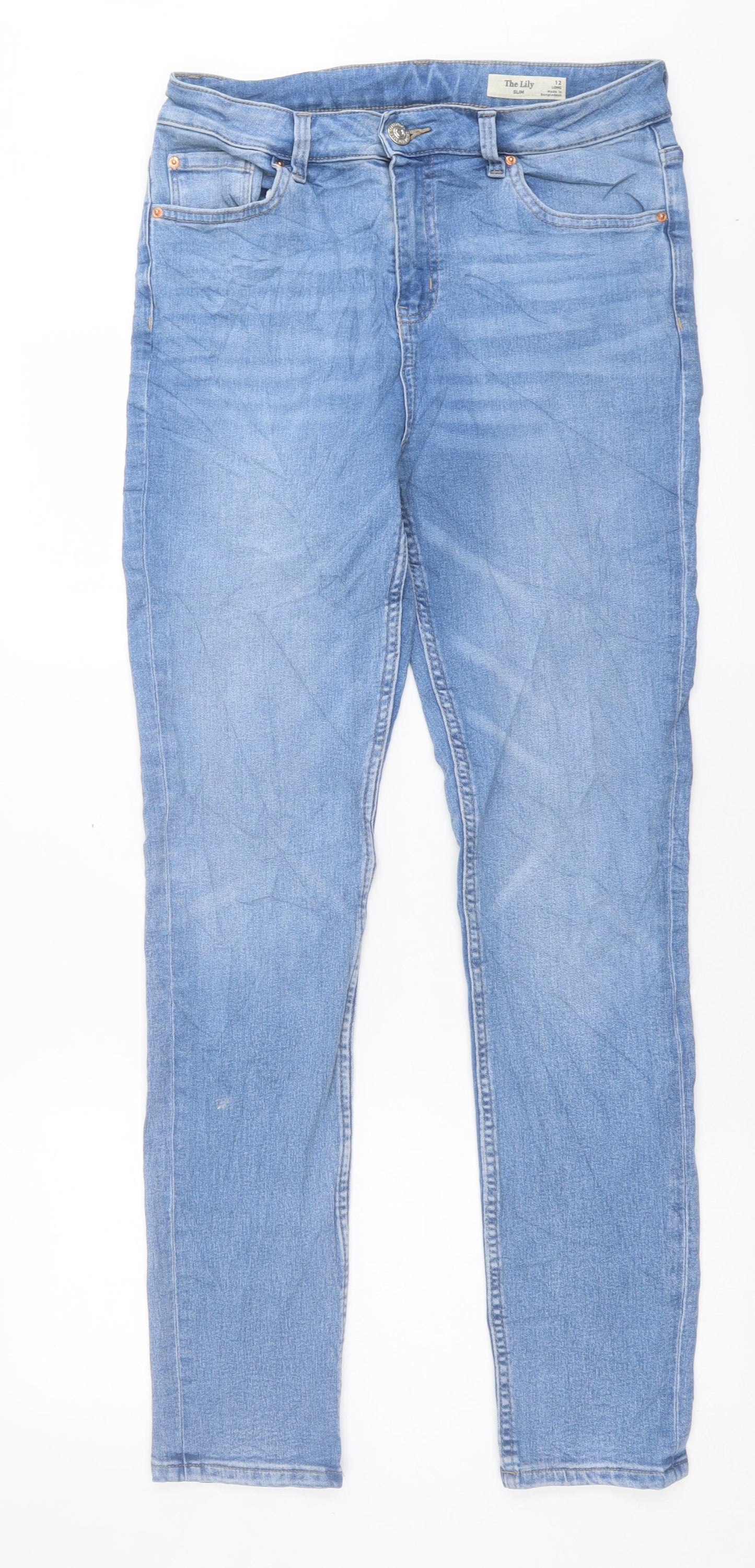Marks and Spencer Womens Blue Cotton Straight Jeans Size 12 L31 in Slim Button