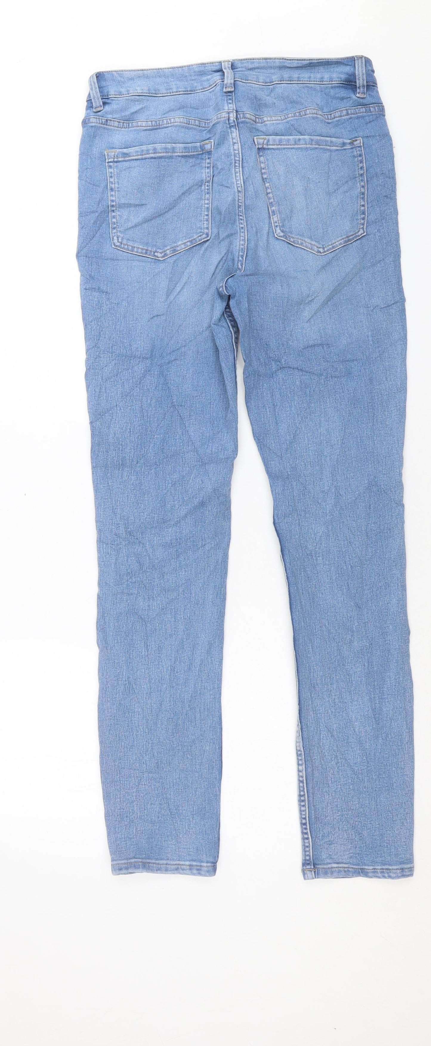 Marks and Spencer Womens Blue Cotton Straight Jeans Size 12 L31 in Slim Button